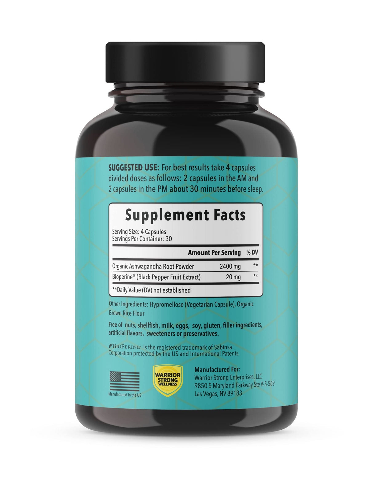 Warrior Strong Wellness Pure Organic Ashwagandha with Bioperine - image 2