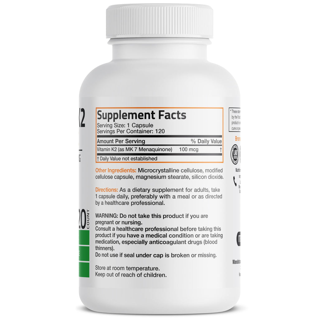 Bronson Flavored Vitamin K2 Capsules Support Strong Bones 100Mcg Adult