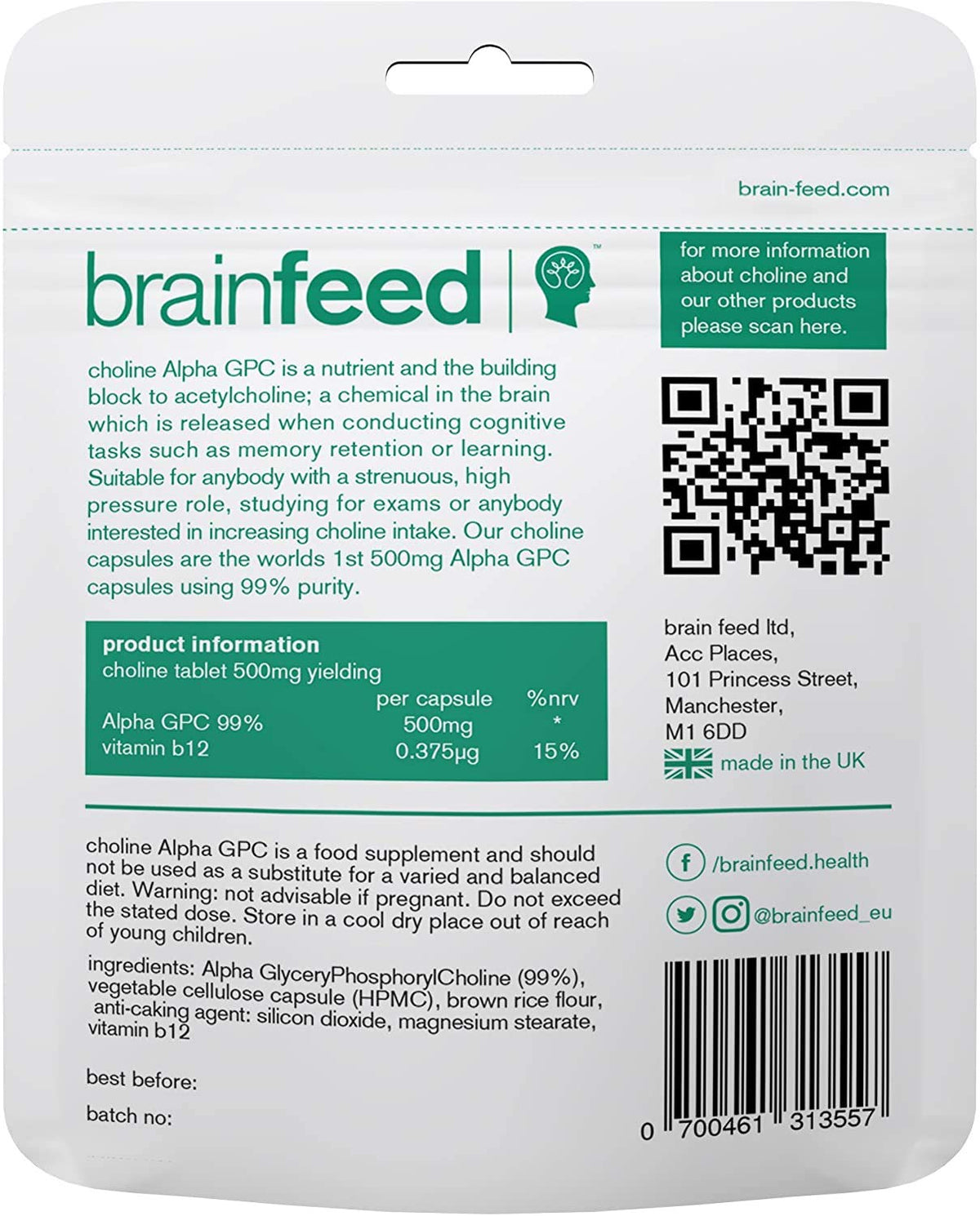 Brain Feed Alpha GPC 500mg Acetylcholine Supplement - 60 Capsules - image 6