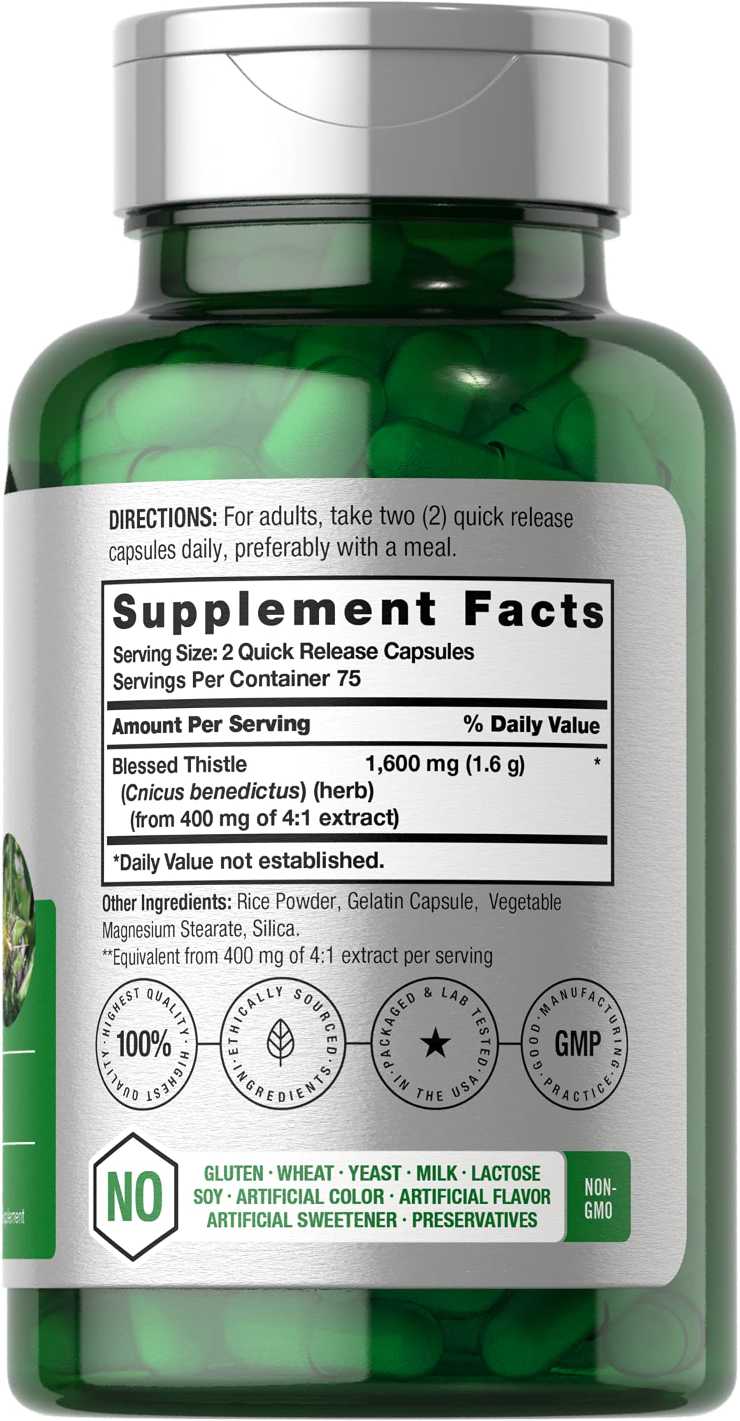 Horbäach Blessed Thistle Capsules - 150 Count - image 2