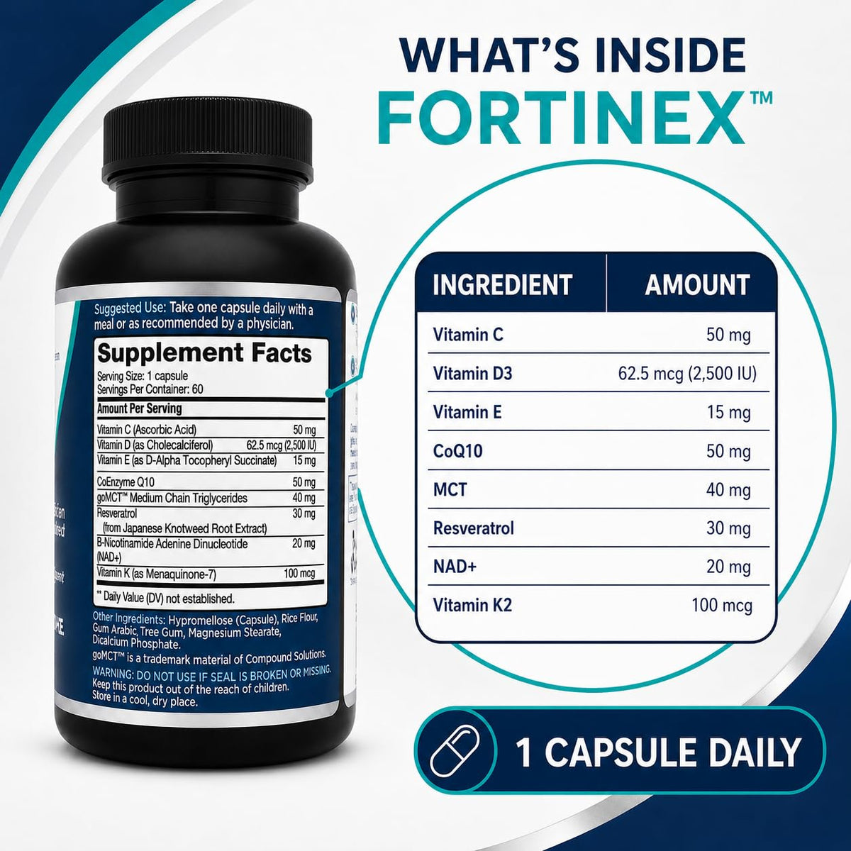 Fortinex Vitamin D3 & K2 Plus Bone & Cellular Health - 60 Capsules - image 3