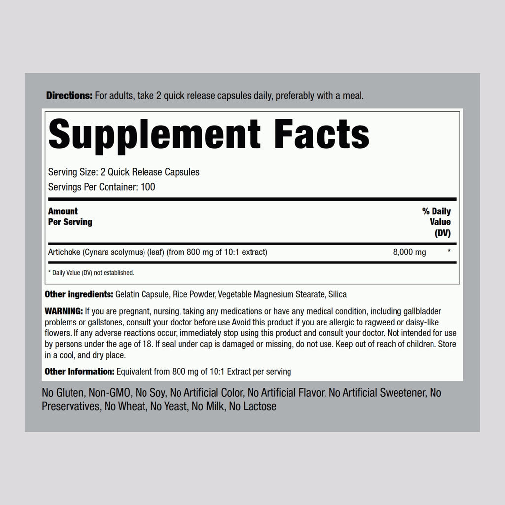Piping Rock Artichoke Extract Capsules - 200 Capsules - image 2