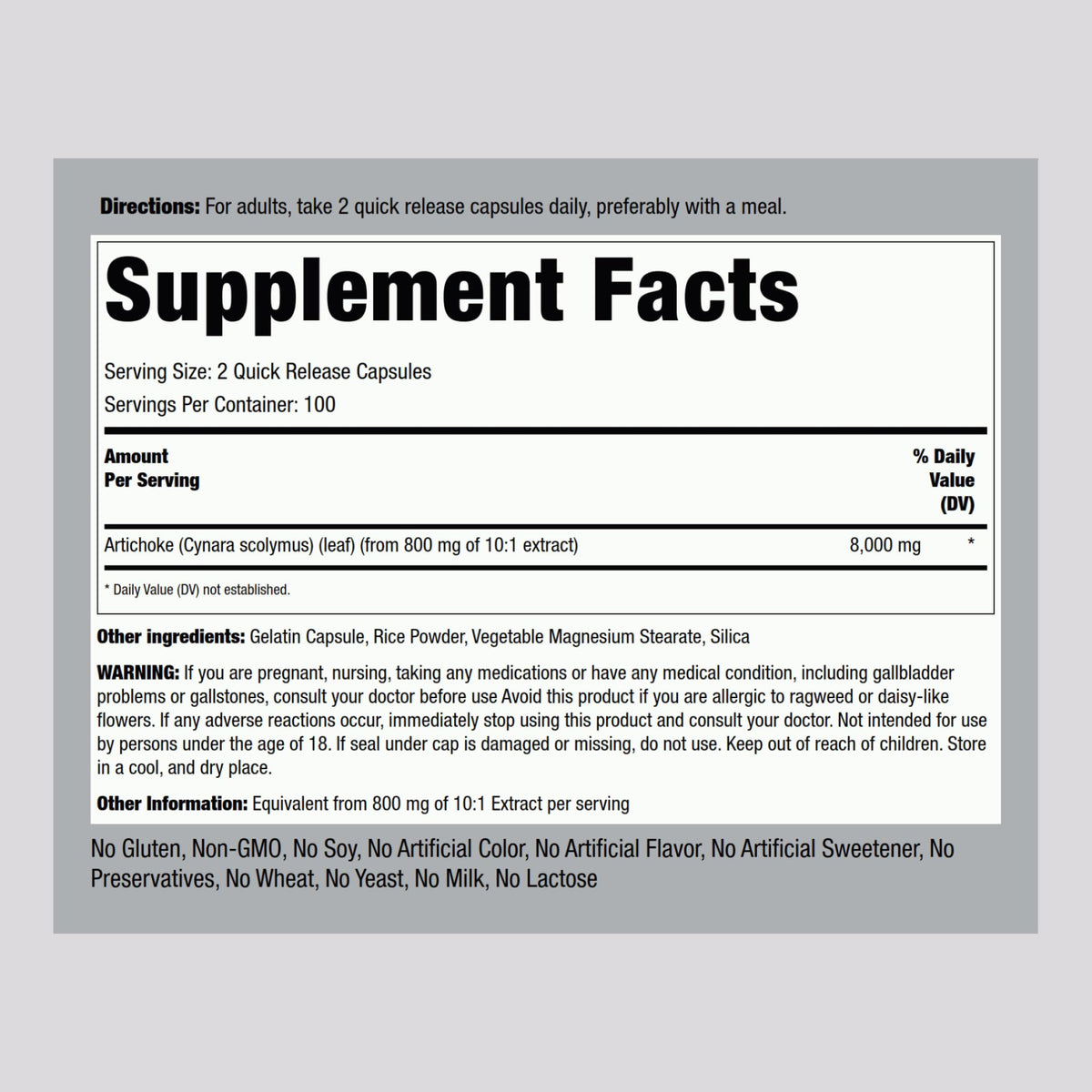 Piping Rock Artichoke Extract Capsules - 200 Capsules - image 2
