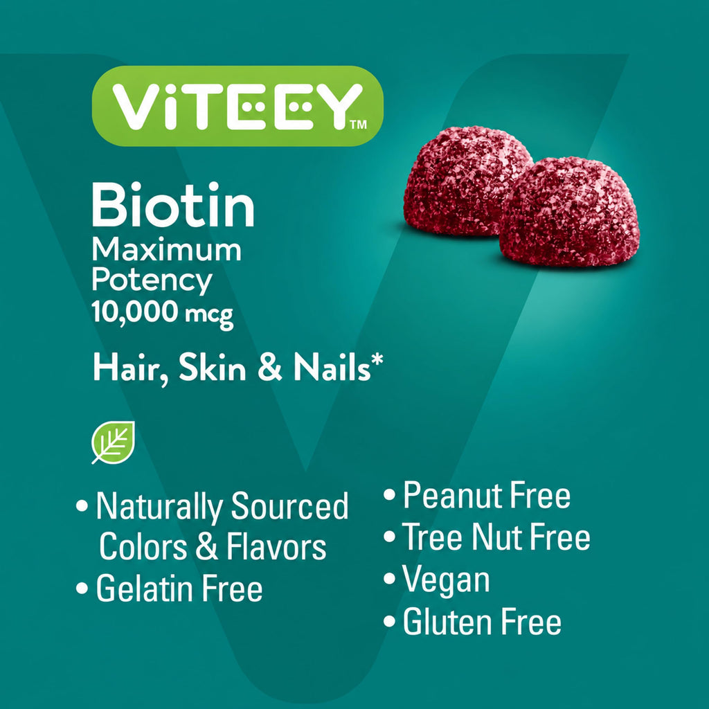 Viteey Biotin Gummies 10,000mcg - Highest Potency Vitamin B7 & H