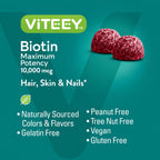Viteey Biotin Gummies 10,000mcg - Highest Potency Vitamin B7 & H