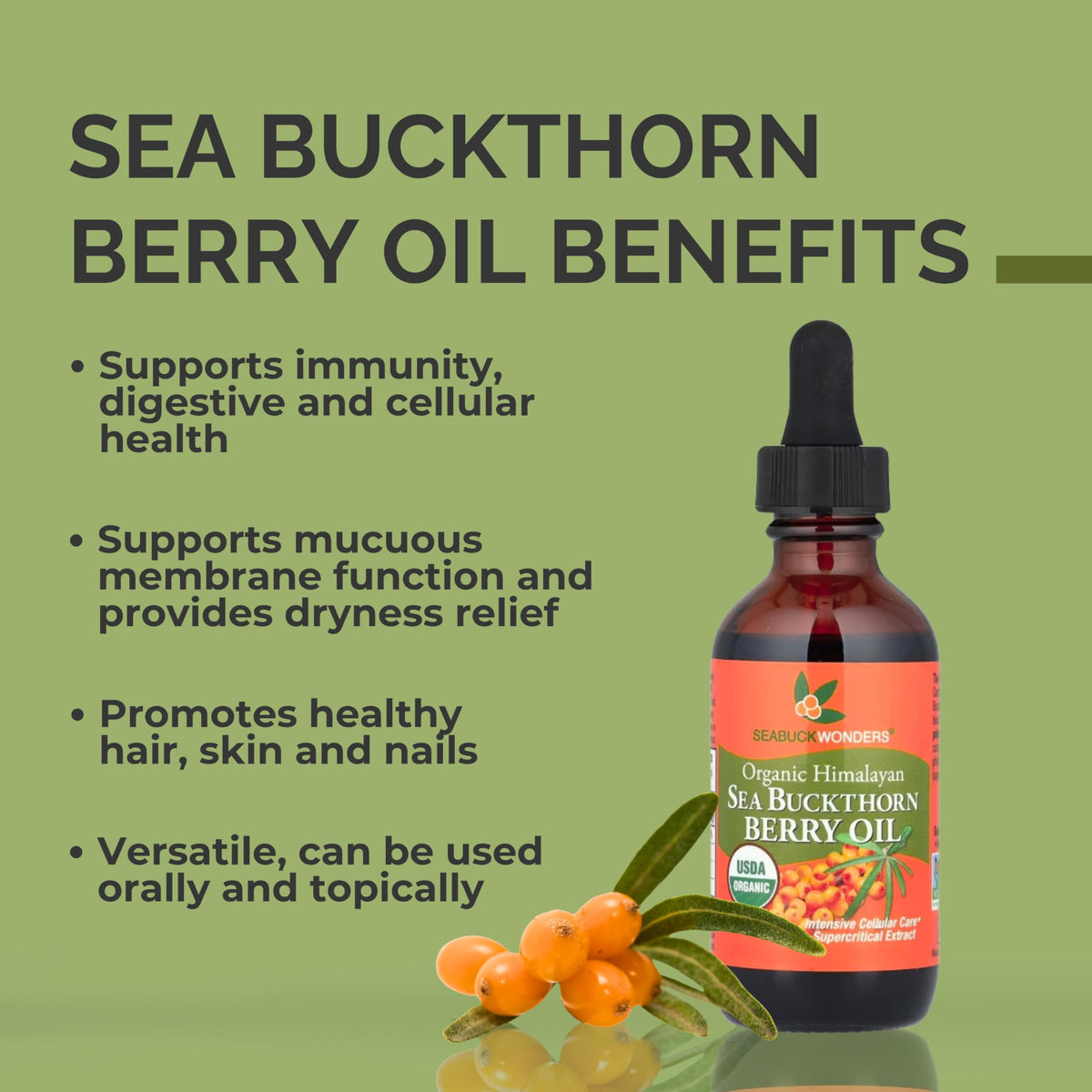 SeabuckWonders Organic Sea Buckthorn Berry Oil - 1.76 Fl Oz - image 2
