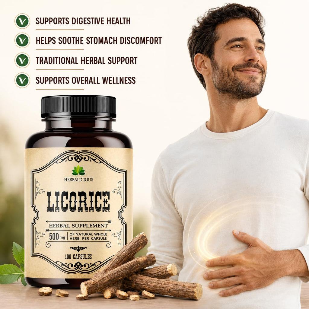 HERBALICIOUS DGL Licorice Root Capsules for Digestive Comfort - 100 Count - image 2