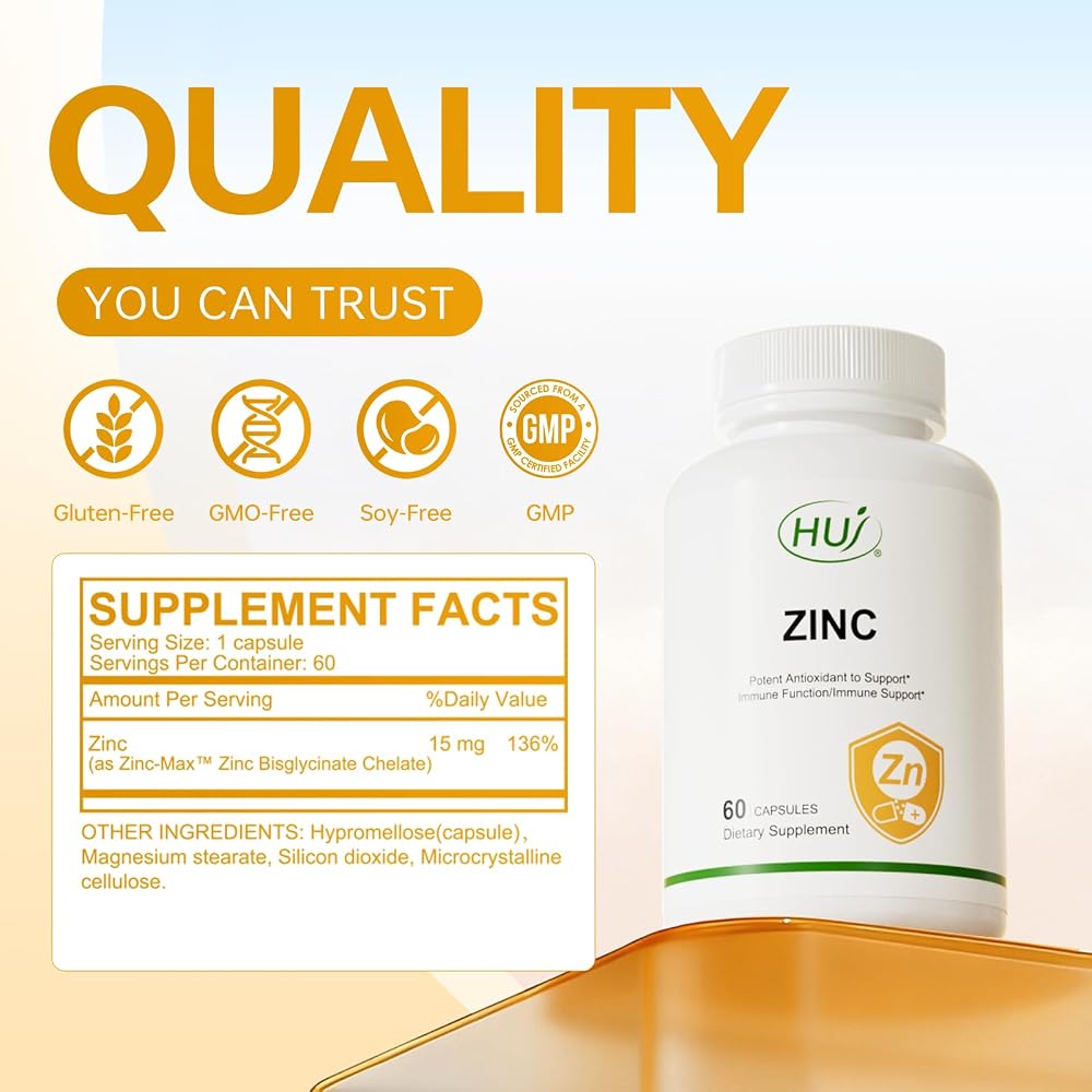 HUJ Zinc Bisglycinate Chelate Capsules for Immune Support - 60 Capsules - image 5