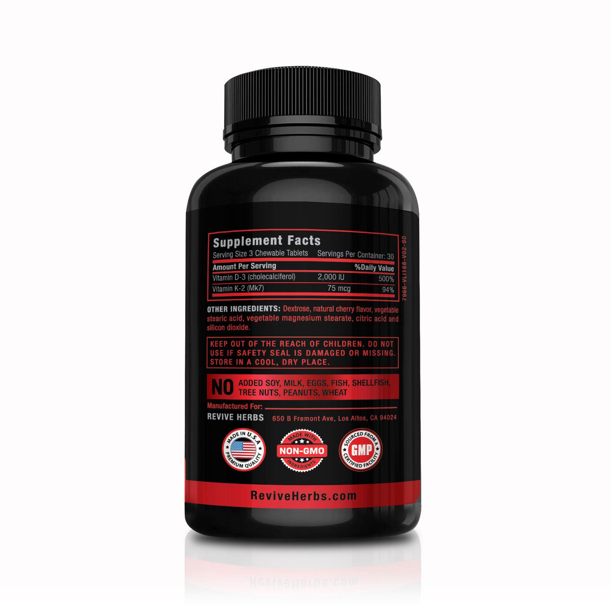 Revive Herbs Vitamin K2 D3 Cherry Chewable Tablets - 90 Count - image 2