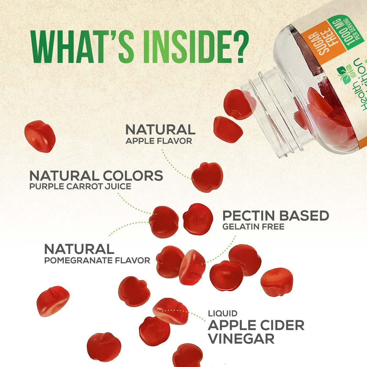 Health Nutrition Naturals Apple Cider Vinegar Gummies Zero Sugar