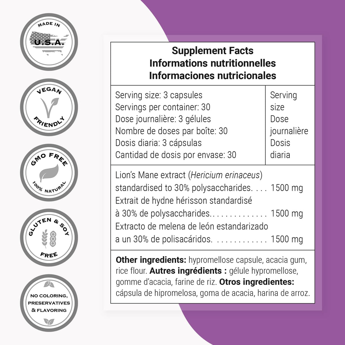 Supersmart Lion's Mane 1500mg per Day - 90 Vegetarian Capsules - image 4