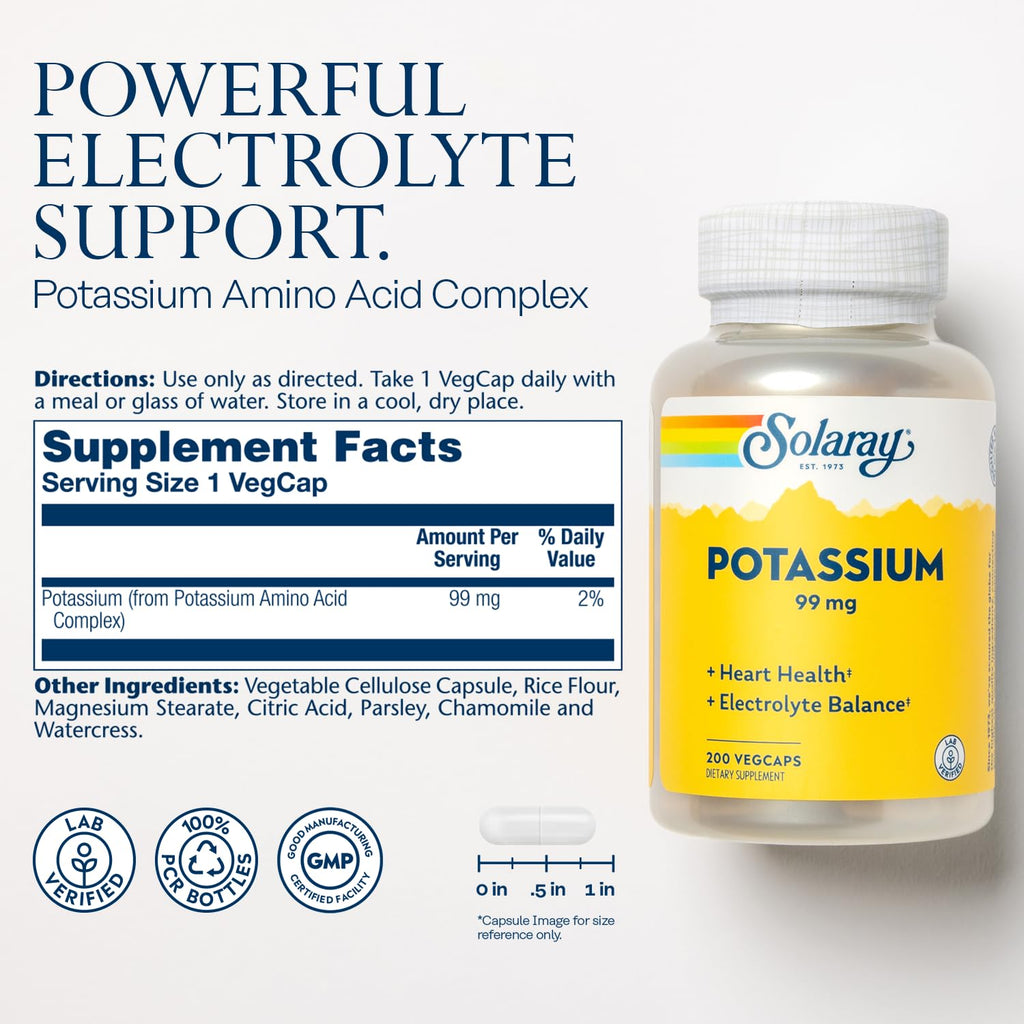 SOLARAY Potassium 99 mg - 200 Vegetarian Capsules - image 2