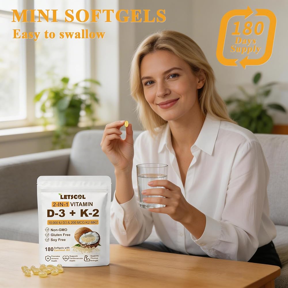 LETSCOL 2-in-1 Vitamin D3 K2 Supplement Softgel