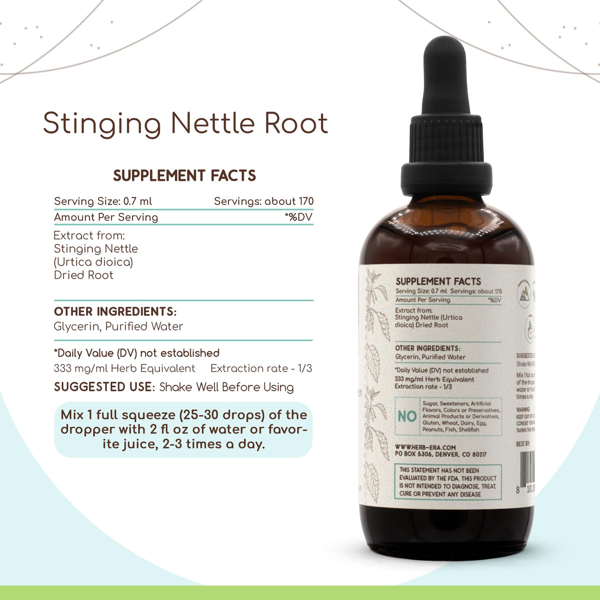HerbEra Stinging Nettle Root Alcohol-Free Herbal Extract Tincture