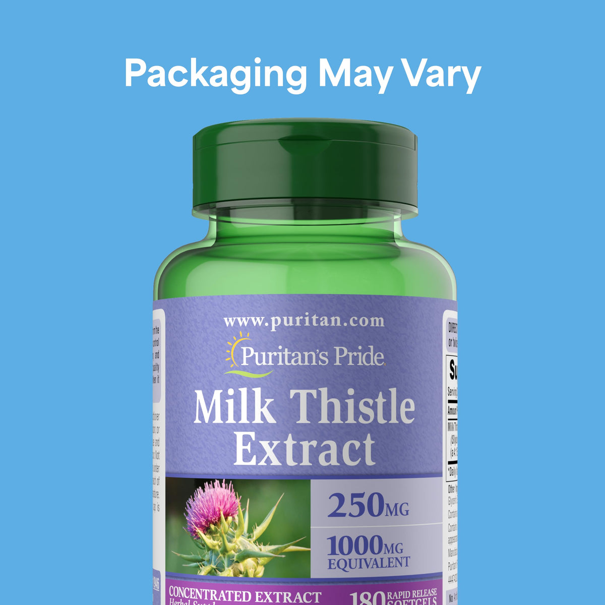 Puritan's Pride Milk Thistle Silymarin 4:1 Extract 250mg - 180 Softgels - image 2