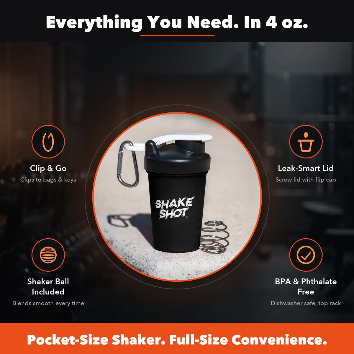 Shake Shot - 4oz (120ml) Mini Shaker Bottle for Pre Workout