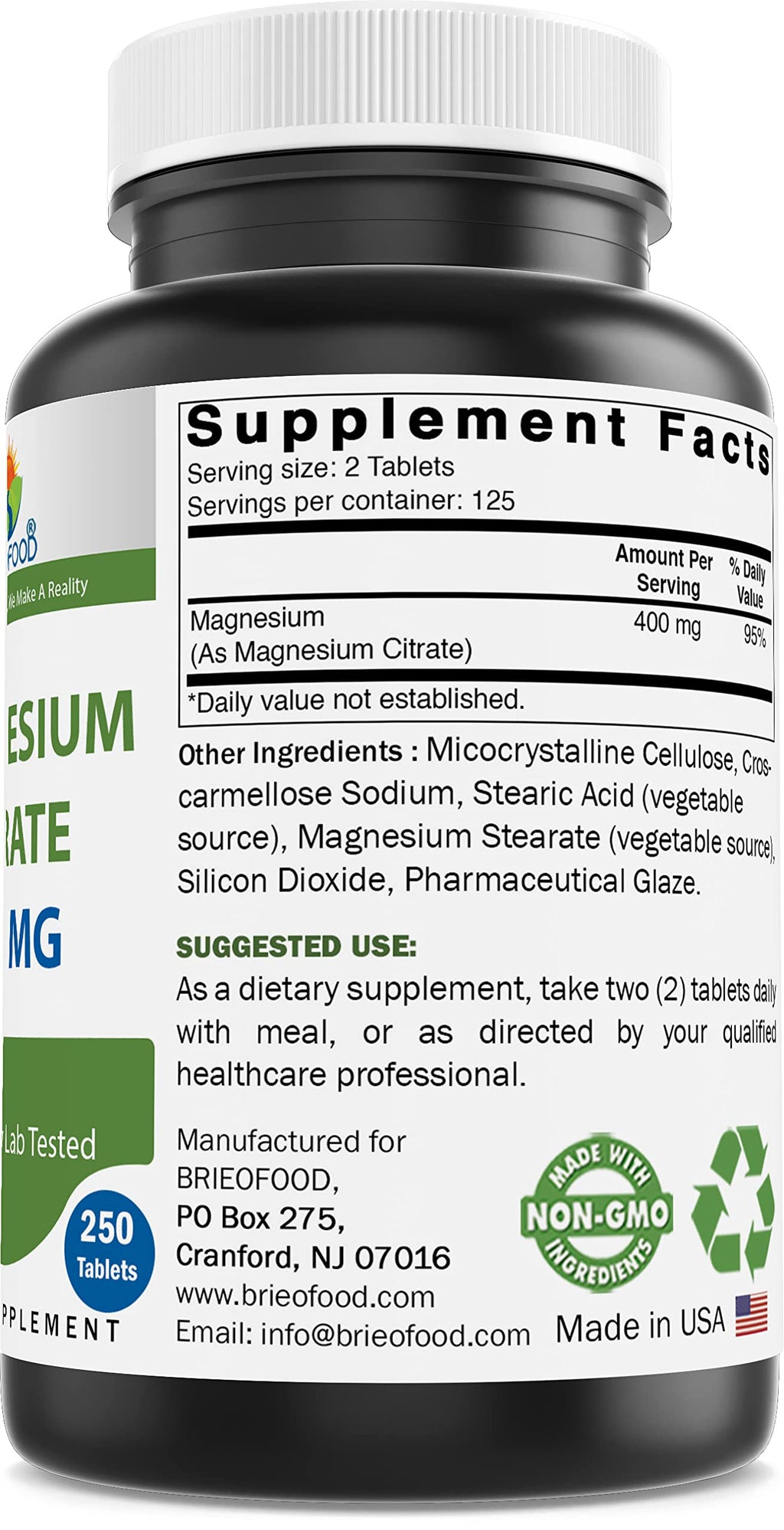 Brieofood Magnesium Citrate 400 mg - 250 Tablets - image 5