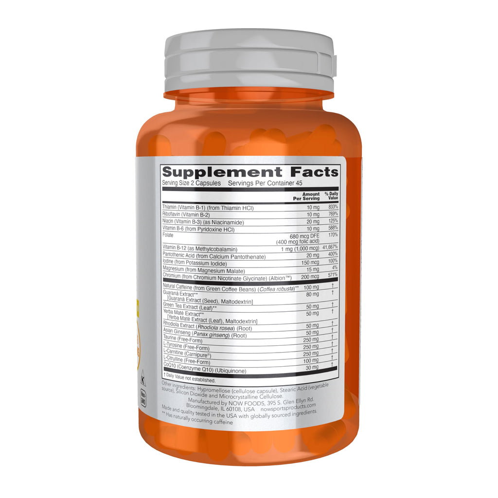NOW Sports Energy Extreme Natural Caffeine & B Vitamins - 90 Vegetarian Capsules - image 2
