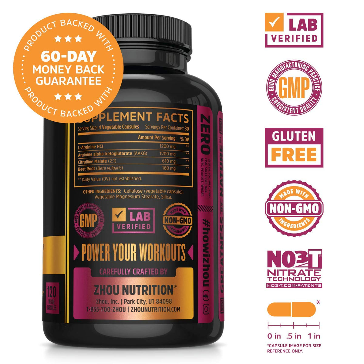ZHOU N.O. Pro Nitric Oxide Supplement - 120 Vegetarian Capsules - image 2