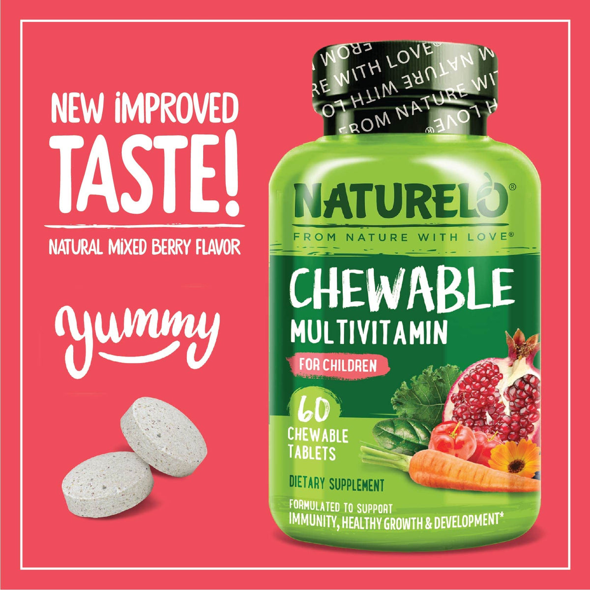 NATURELO Kids Multivitamin Chewable Organic Fruit Blend - 60 Tablets - image 2
