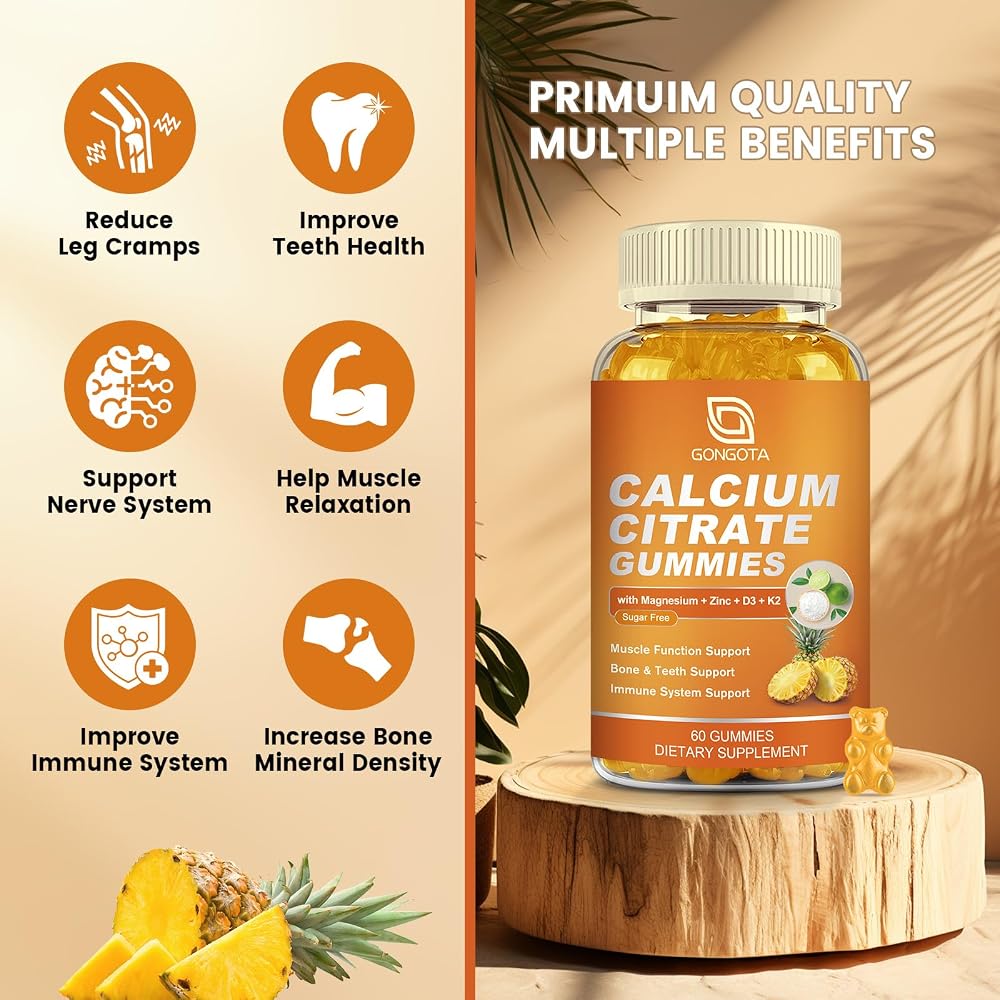 GONGOTA Calcium Citrate 1200mg with Vitamin D3 Gummies - 120 Gummies - image 2
