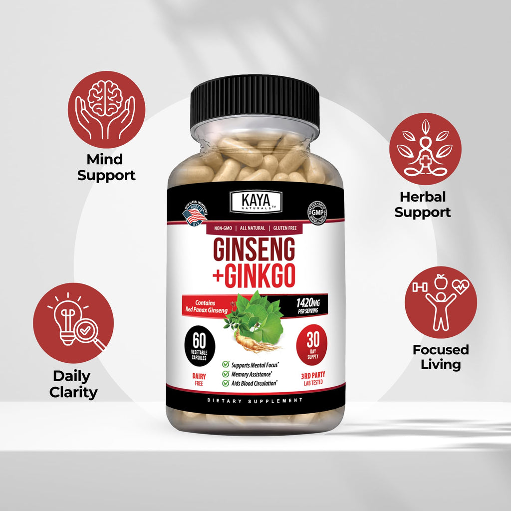 Kaya Naturals Red Panax Ginseng + Ginkgo Biloba