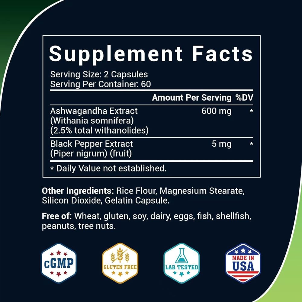 Luckycare Ashwagandha Capsules 600mg Root Extract - 120 Count - image 2