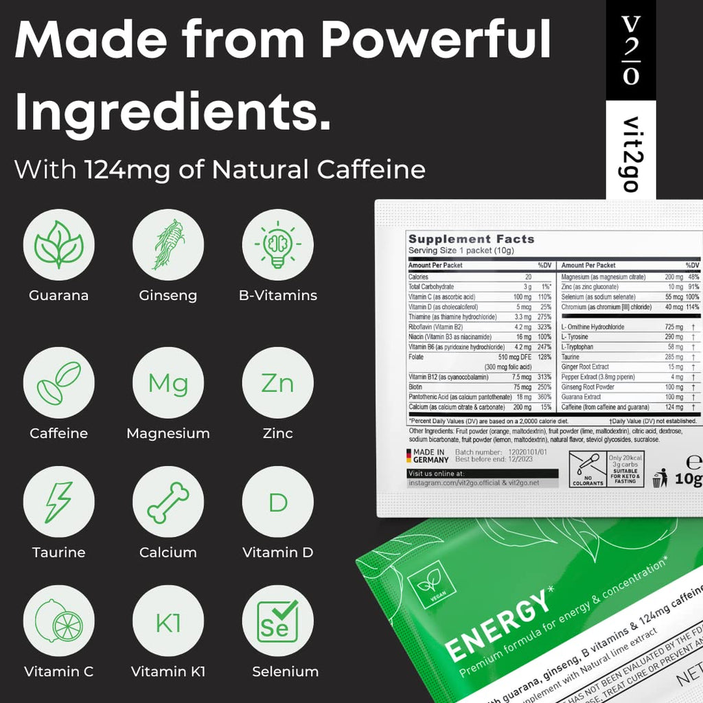 Vit2Go Natural Energy Drink Mix 124mg Caffeine - 10 Sachets - image 6