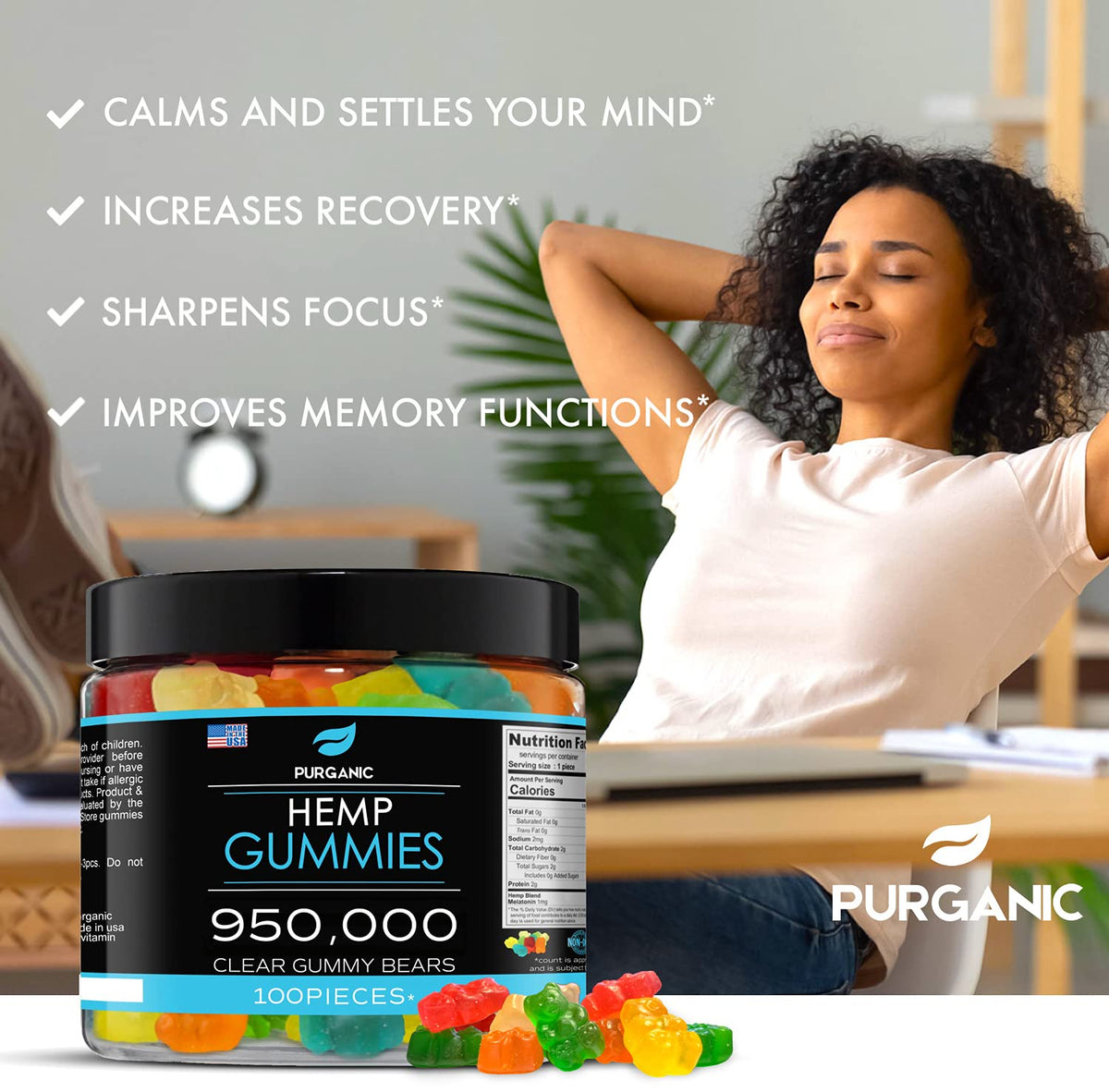 Purganic Hemp Gummies for Sleep, Peace and Relaxation - 100ct - image 3