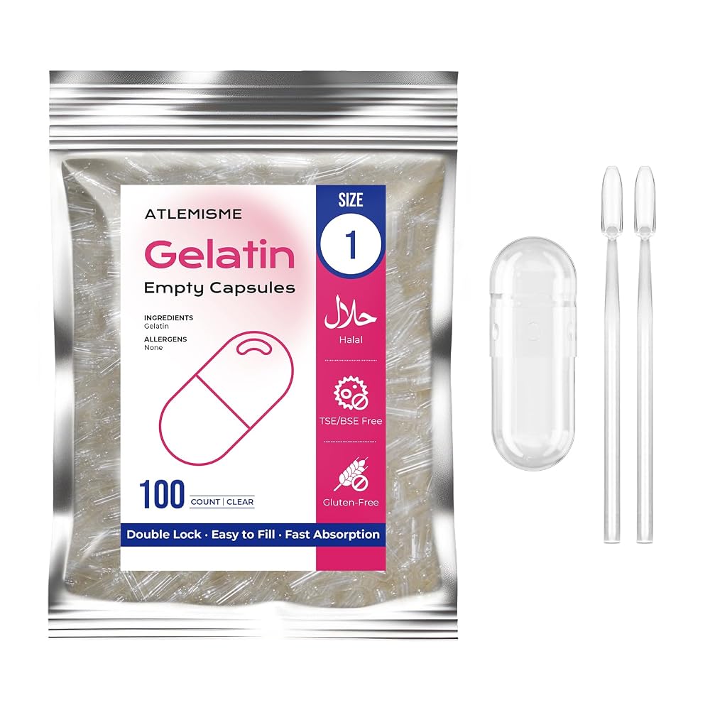 ATLEMISME Empty Gelatin Capsules Size 1 - 100 Count