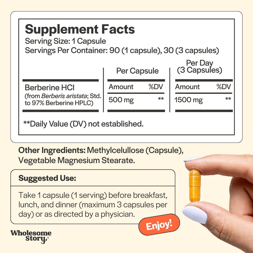 Wholesome Story Berberine 500mg Supplement - 90 Capsules - image 4