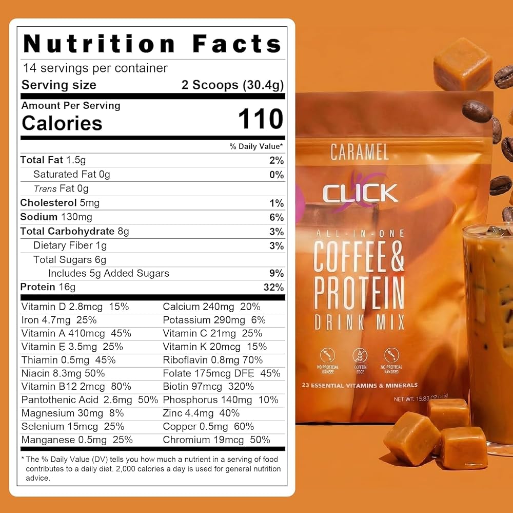 Click Caramel Protein Coffee Powder - 16g Protein - 15.03 oz - image 8