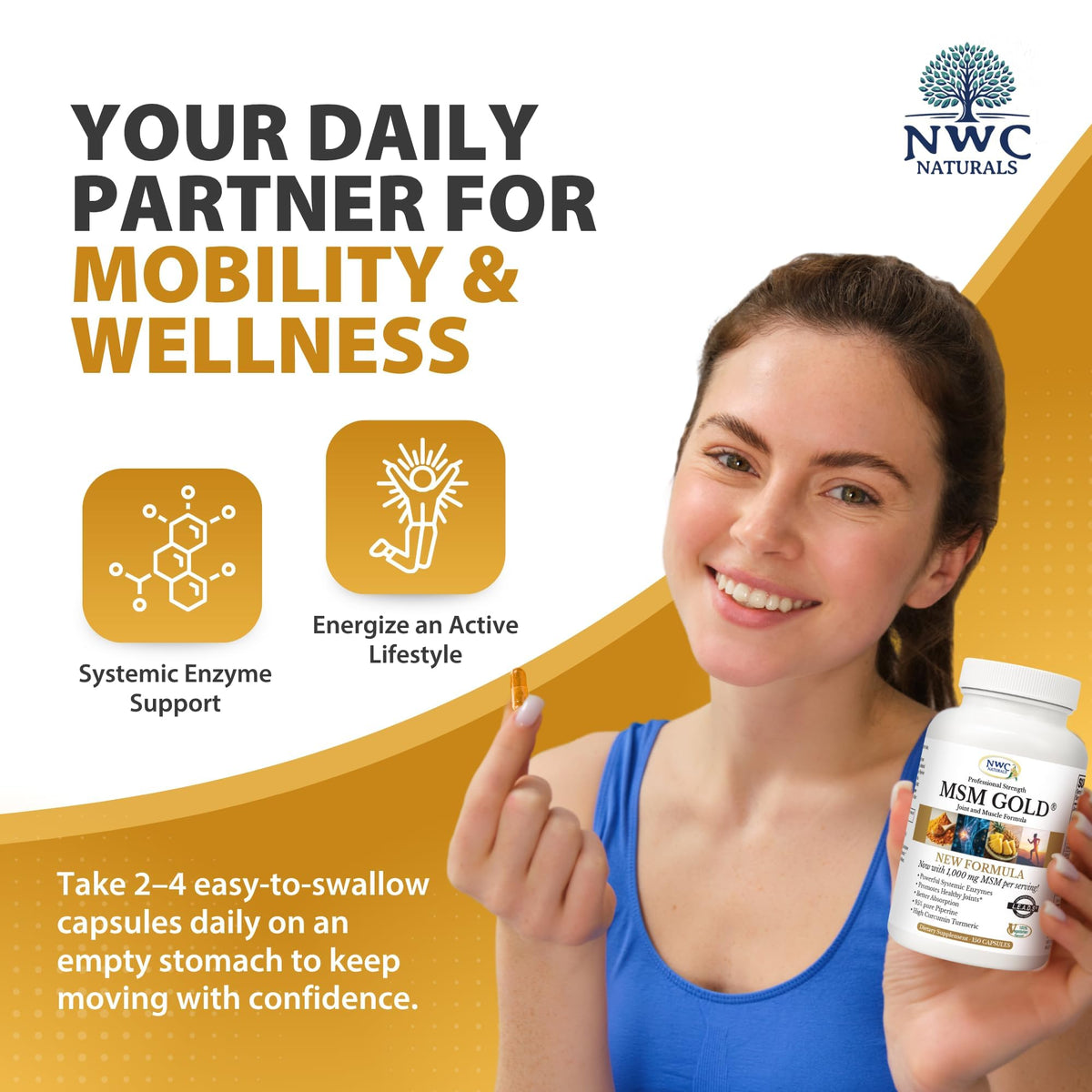 NWC Naturals MSM Gold Enzyme Supplement with Turmeric - 300 Capsules - image 5