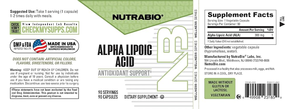 NutraBio Alpha Lipoic Acid 300mg - 90 Vegetarian Capsules - image 7