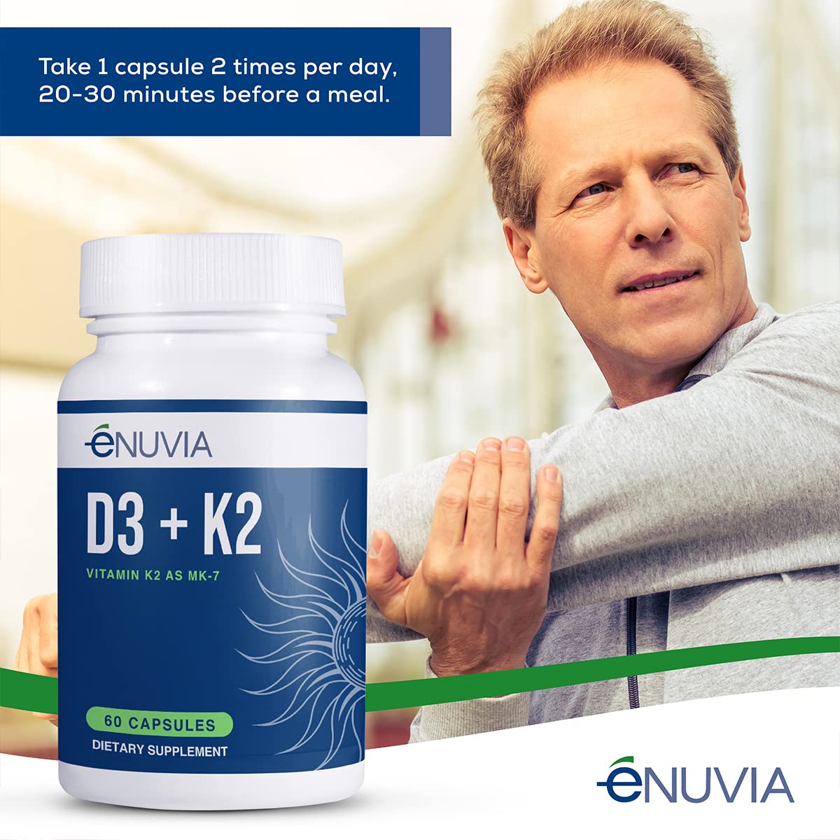 Enuvia D3+K2 Vitamin D3 K2 Supplement for Bone Health - 60 Vegetarian Capsules - image 4