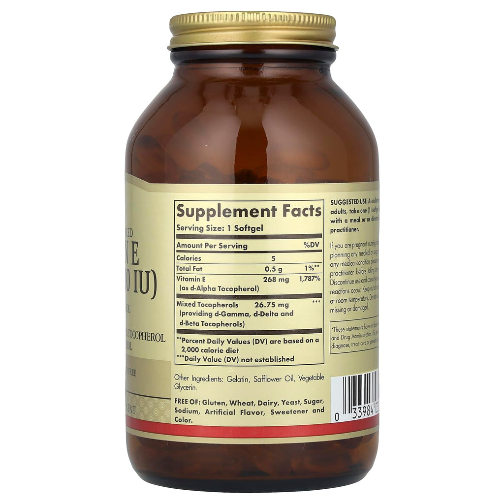 Solgar Vitamin E d-Alpha Tocopherol Complex - 250 Softgels - image 2