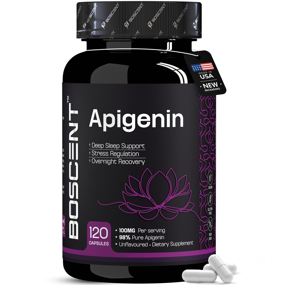 BOSCENT Apigenin 100mg Chamomile Extract for Sleep - 120 Capsules