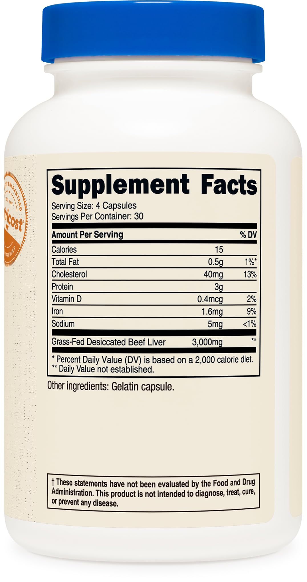 Nutricost Grass Fed Desiccated Beef Liver Capsules 3000mg (750mg Per