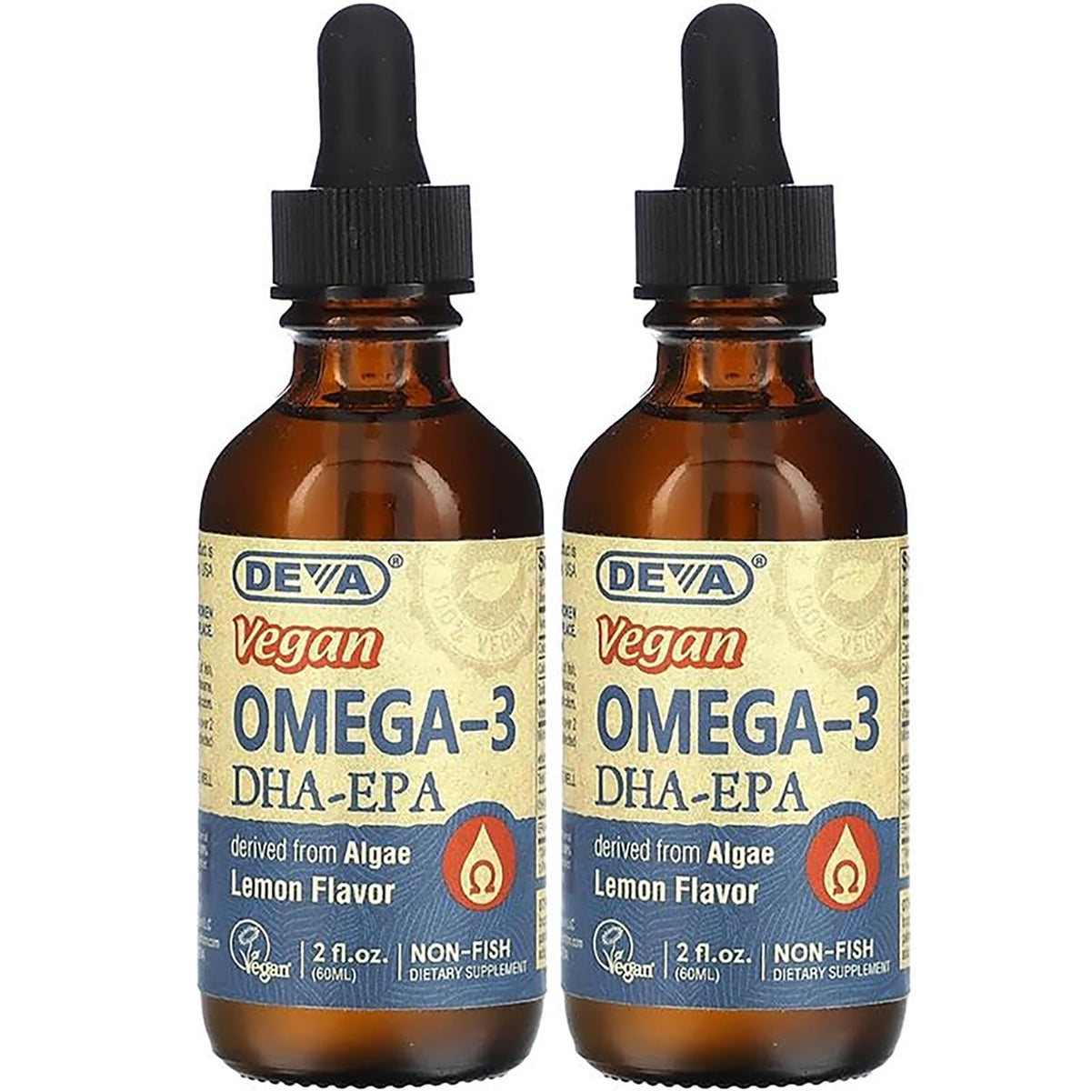 DEVA Vegan Liquid DHA-EPA Omega-3 Lemon Flavor - 2 Fl Oz (Pack of 2)