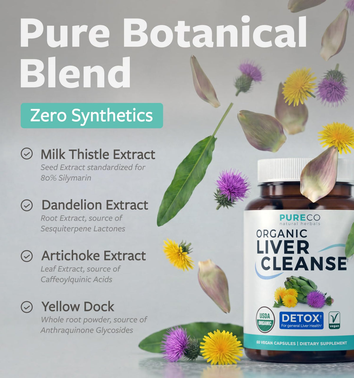 PURE CO Milk Thistle and Dandelion Root Liver Support - 60 Capsules - image 3