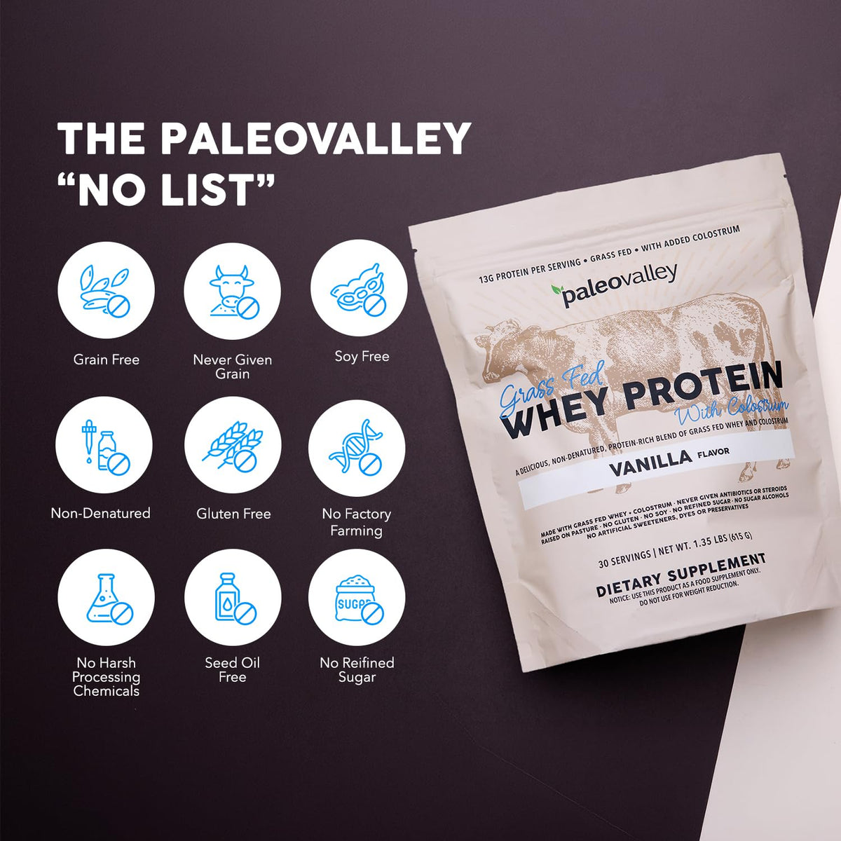 Paleovalley 100% Grassfed Whey Protein Powder with Colostrum