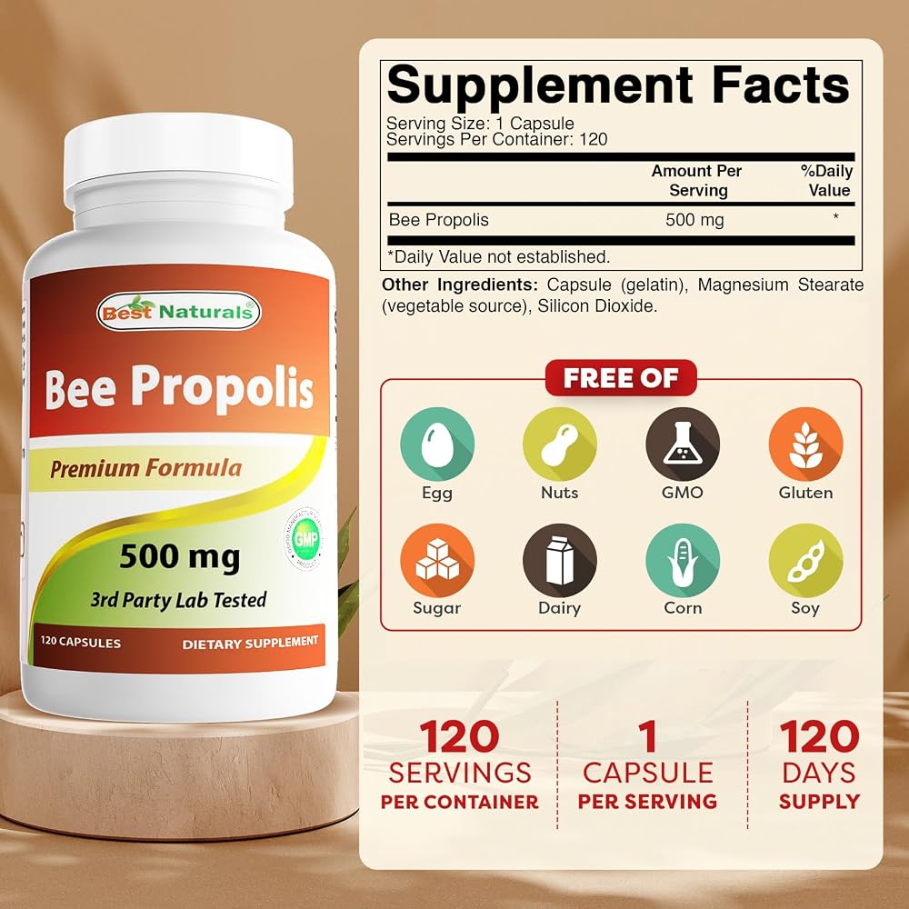 Best Naturals Bee Propolis 500 mg 120 Capsules - image 3
