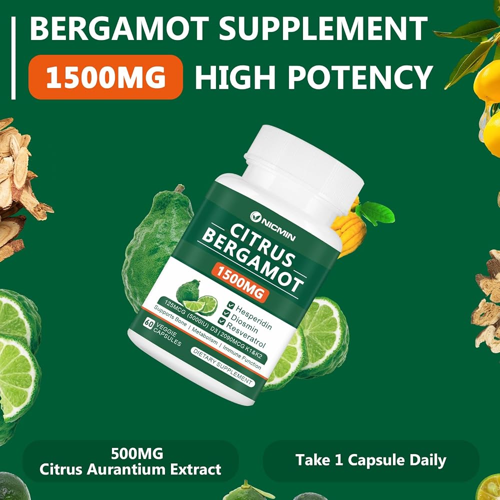 NICMIN Citrus Bergamot 1500mg Supplement Bone Health - 120 Capsules - image 4