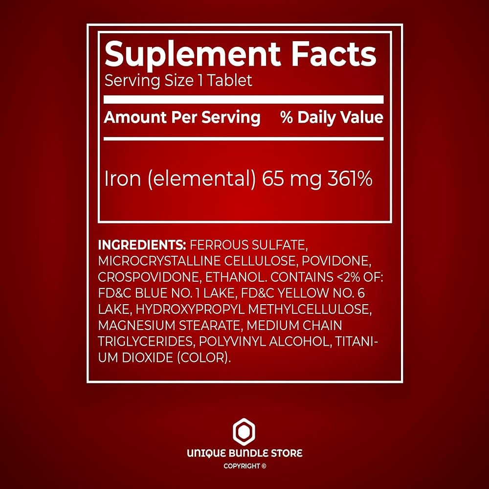 Unique Bundle Iron 65mg Supplement - 100 Tablets - image 4