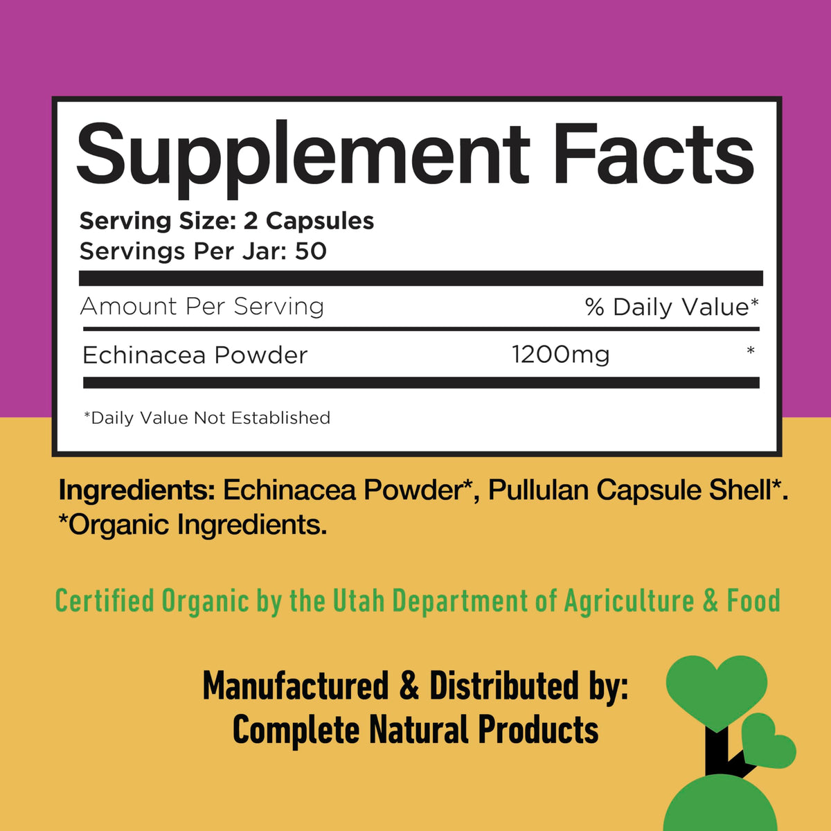 Complete Natural Products Organic Echinacea 600mg - 100 Capsules - image 6