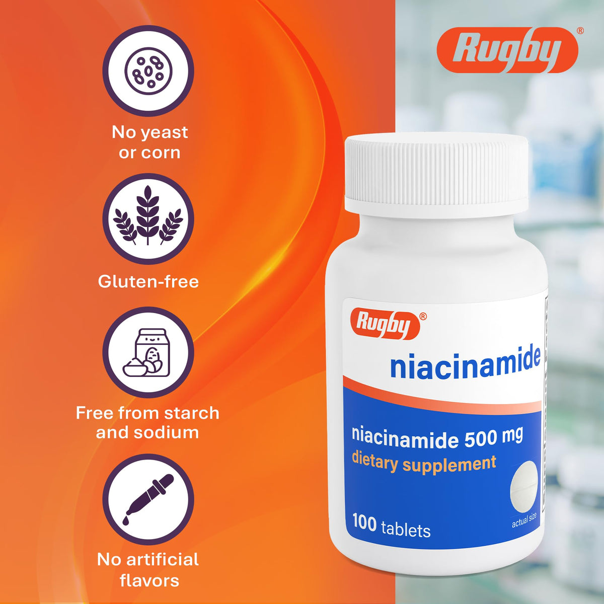 Rugby Niacinamide 500 mg Tablets