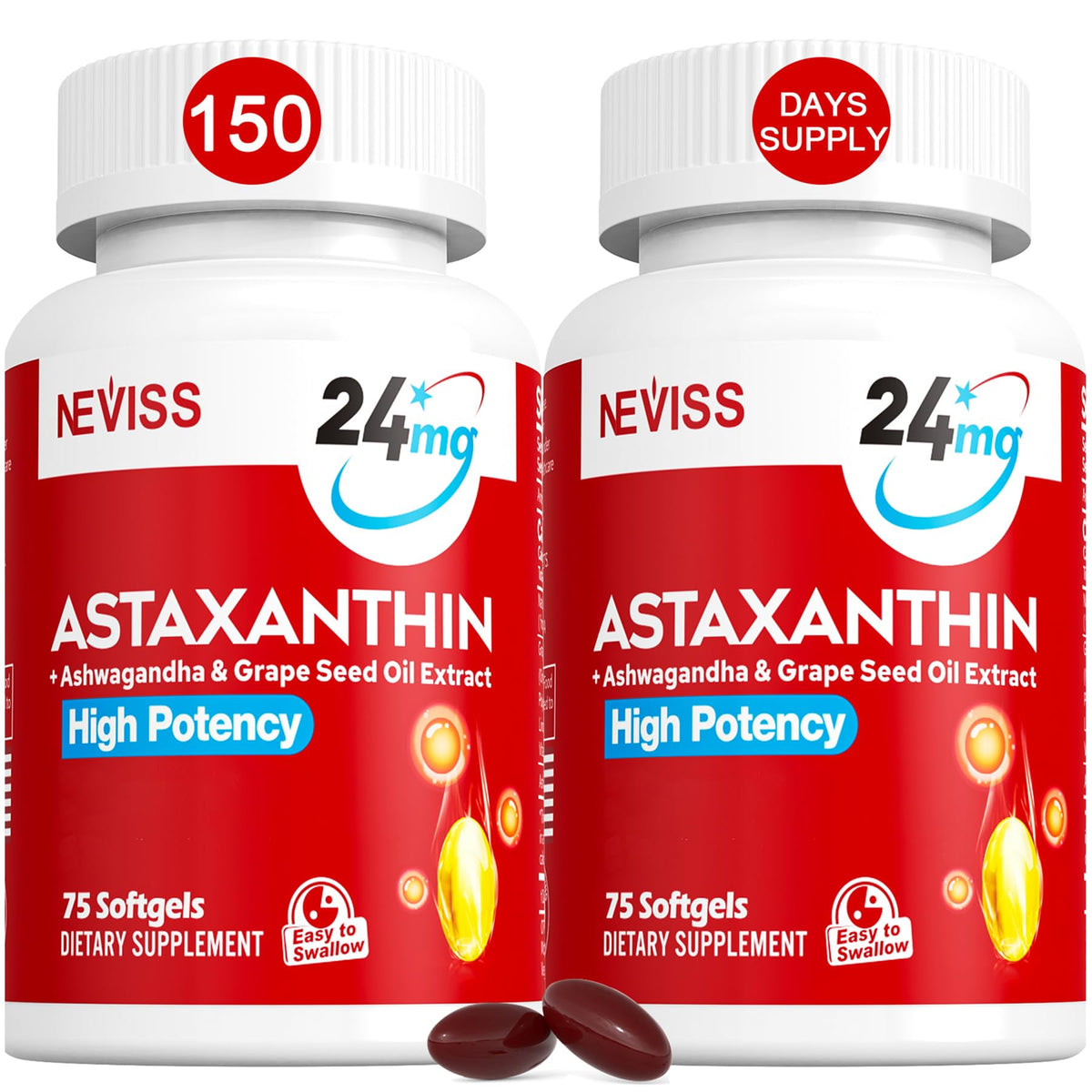 NEVISS Astaxanthin 24mg Antioxidant Supplement - 150 Softgels