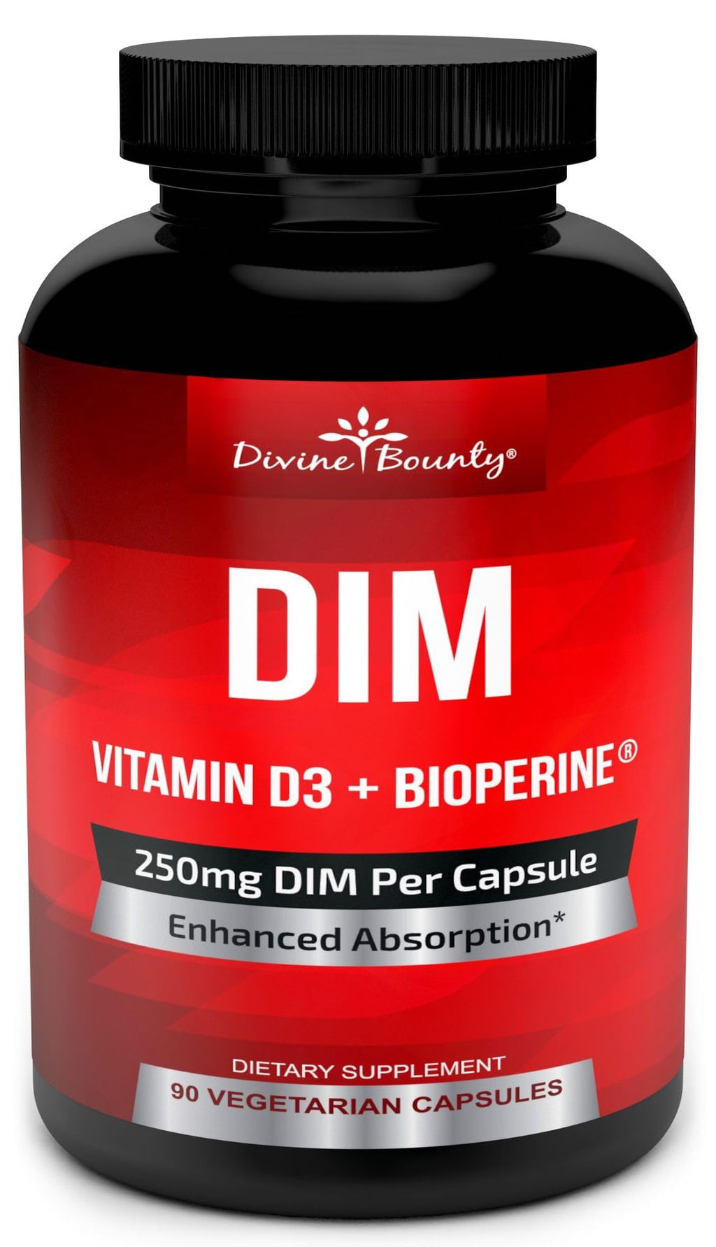 Divine Bounty DIM Supplement 250mg with Vitamin D3 - 90 Vegetarian Capsules
