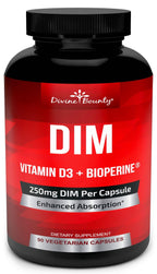 Divine Bounty DIM Supplement 250mg with Vitamin D3 - 90 Vegetarian Capsules
