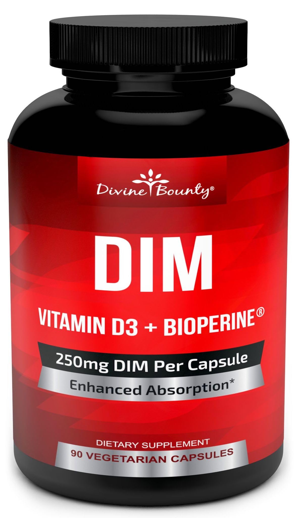 Divine Bounty DIM Supplement 250mg with Vitamin D3 - 90 Vegetarian Capsules